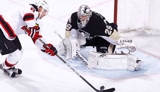 Pens-Goalie Marc-Andre Fleury feierte gegen New Jersey seinen dritten Shutout der Saison