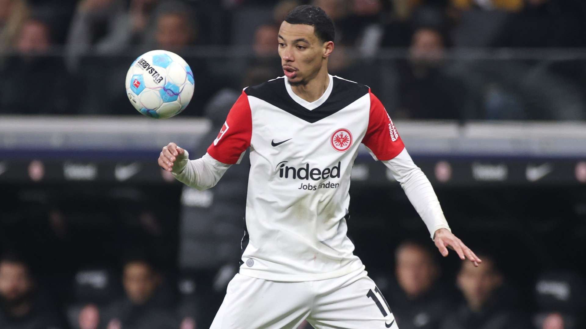 Hugo Ekitike of Eintracht Frankfurt controls the ball  