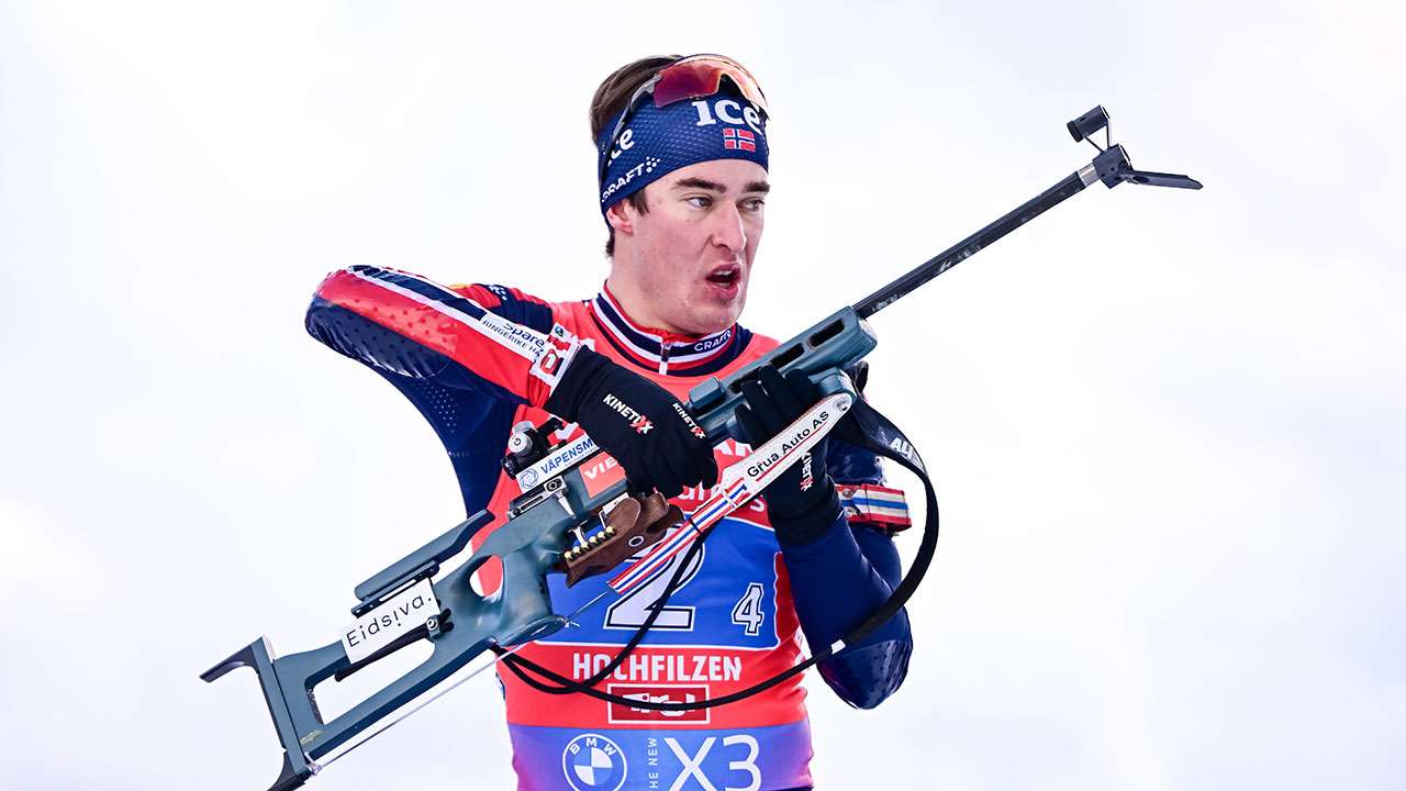 Emilien Jacquelin beim Biathlon-Weltcup in Hochfilzen.